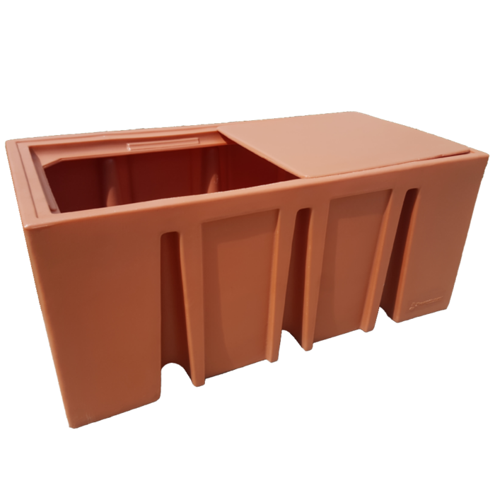 Photo of terracotta colored plastic, rectangular 60 gallon fish tank