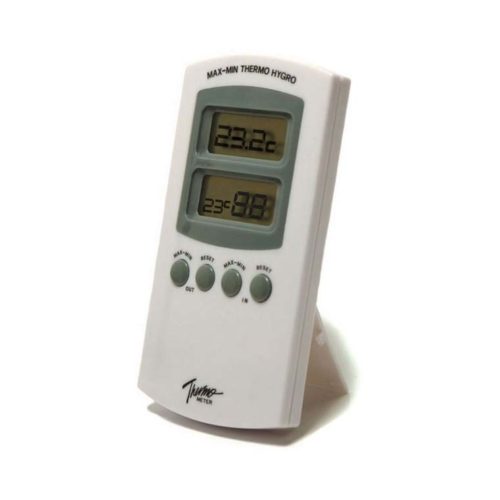 picture of a Active Air Indoor-Outdoor Thermometer with Hygrometer which is self-standing and has four buttons and LCD display