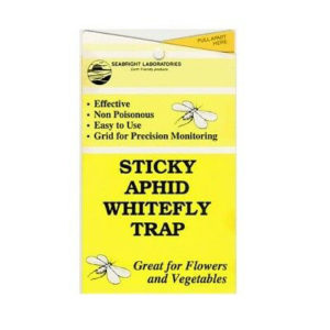 Photo of label for sticky aphid whitefly trap, contains 5 sheets