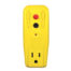 Yellow outlet adapter with one electrical outlet and two buttons
