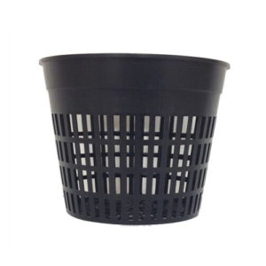 Photo of black plastic, slotted cup with rim, 5" diameter