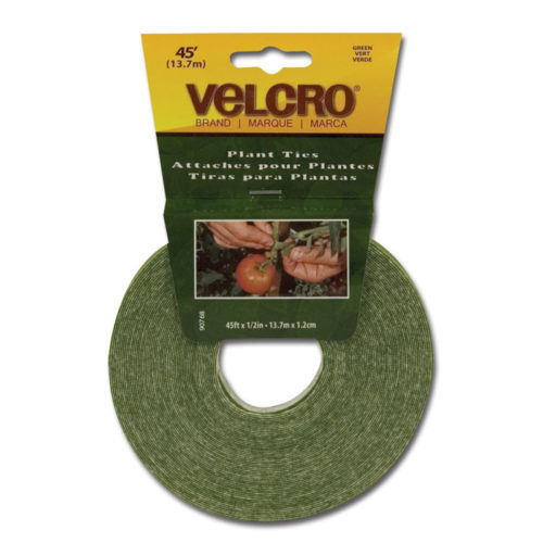 Photo of a roll of green velcro plant ties with tagged packaging