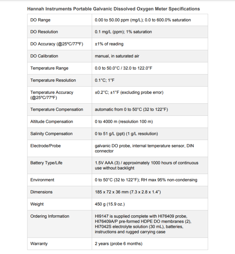 HI 9147 Dissolved Oxygen Meter