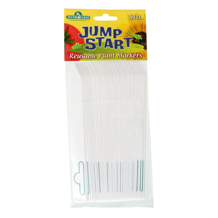 Photo of pack of 50 white plastic plant markers