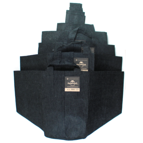 Photo of 7 sizes of AquaPouches, black fabric pots