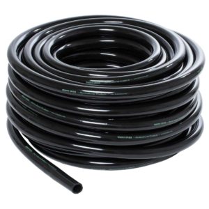 picture of a roll of three quarter inch inner diameter black vinyl tubing at a length of 100 feet.