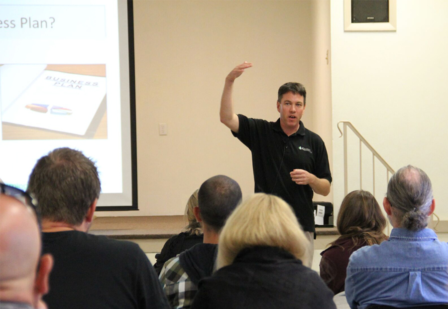 JD Sawyer co-owner of the Aquaponics Source, teaching the process of small farm business planning.