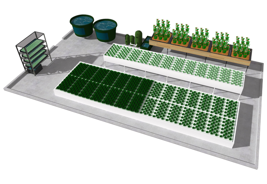 Photo of 3D Computer Rendering for an aquaponic farm on a 23'x 40' footprint