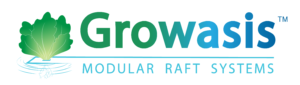 Photo of Growasis Raft System Logo featuring head of lettuce on floating lettuce raft