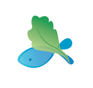 Graphic of blue fish with green leaf logo image